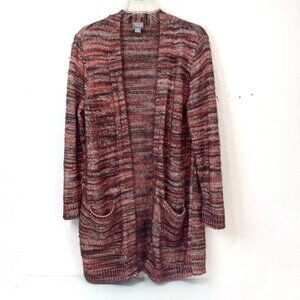 Chico’s Cozisoft Open Front Cardigan Womens Large Brown Brick Spacedye Pockets